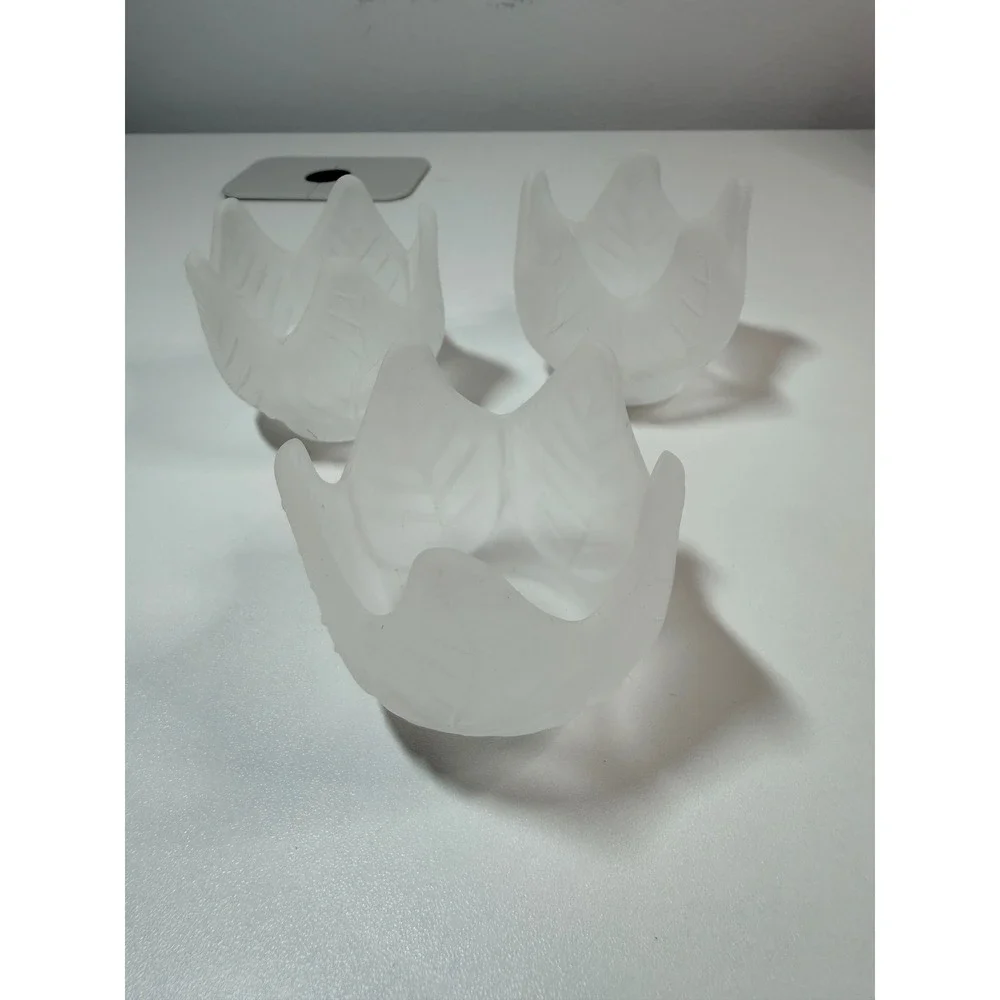 PartyLite Frosted Lotus Blossom Votive Tealight Holders Set of 3 White Glass